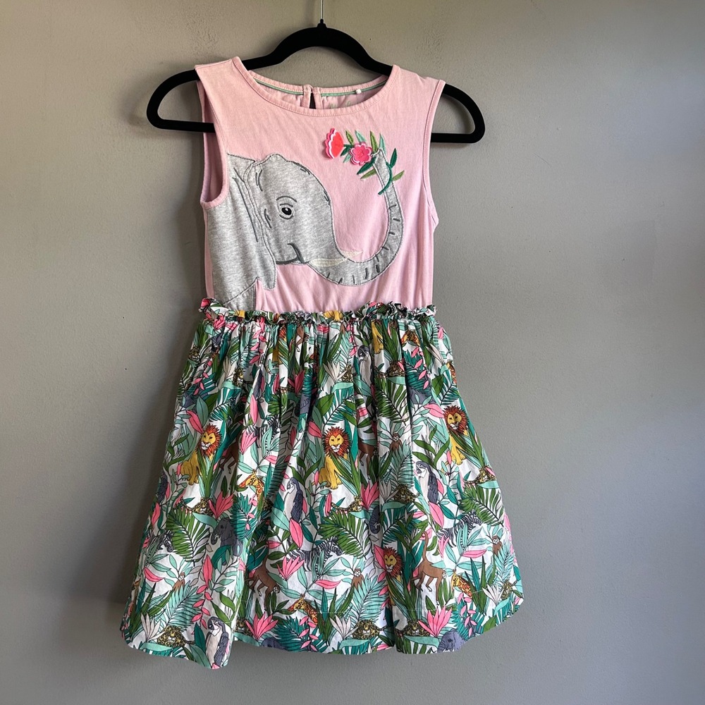 Mini Boden Girls Pink Elephant Jungle Safari Print Dress Size 8-9Y 134cm